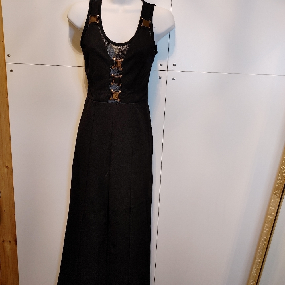 Nwt Black Lace-Up Front Wide Leg Jumpsuit Boutique Sleeveless Evening Party — image 4 of 8
